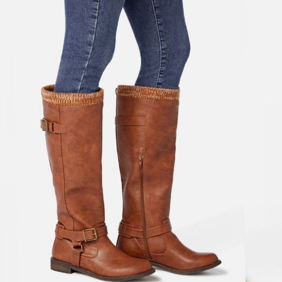 JustFab Shoes - New without tags Brown Talisa Sweater Cuff Riding Boot Size 10 Wide Calf